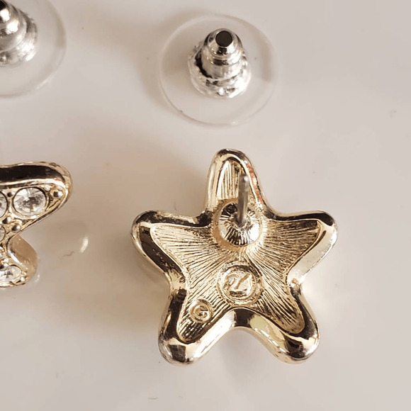 Swarovski Small Star Earrings Rhodium Plated Clear Pave Crystals Swan Signed - Picture 3 of 5